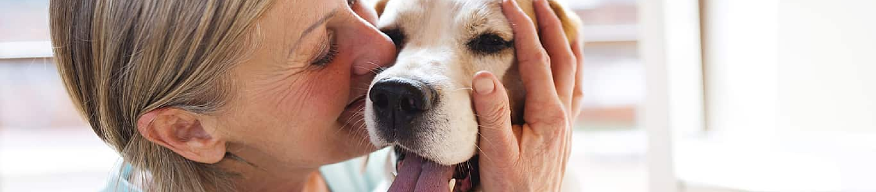 Blonde Woman Kissing Yellow Lab