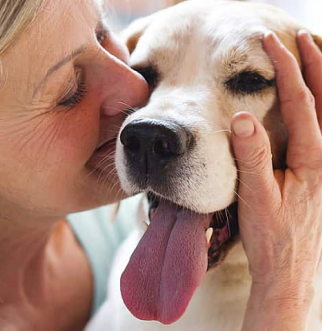 Blonde Woman Kissing Yellow Lab