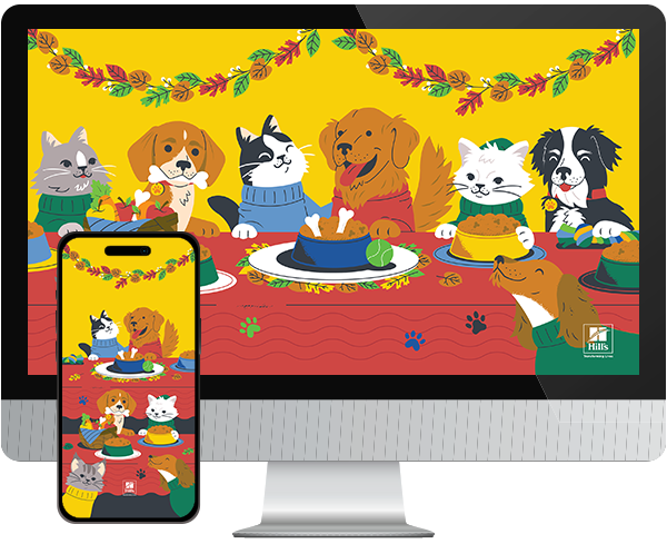 Desktop & mobile example of  "Fall Feast" pet wallpaper for phones