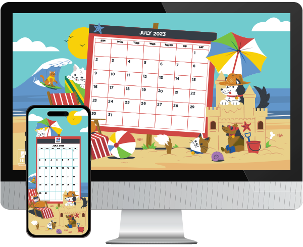 Desktop & mobile example of  "Summer Calendar" pet wallpaper for phones
